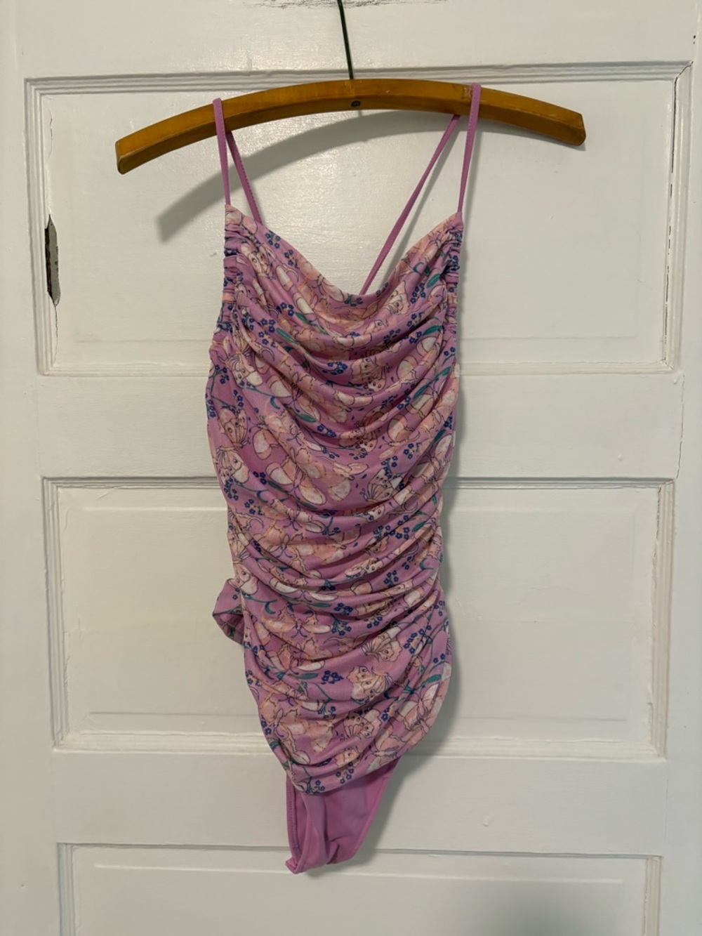 Free People Pink Floral Ruched Cowl Bodysuit
